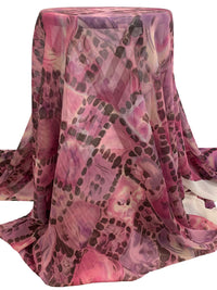 Sugar Plum/Rose Dust/Espresso/Multi 100% Silk Abstract Lattice Print Crinkle Chiffon 52W