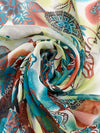 Pale Goldenrod/Coastal Blue/Red/Multi 100% Silk Ornate Wildflower Print Crinkle Chiffon 52W