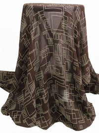 Dark Chocolate/Pale Taupe 100% Silk Geometric Lines Print Crepe Chiffon 44W