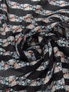 Black/Dark Rose Pink/Sky Blue/Multi 100% Silk Horizontal Floral Stripe Print Chiffon 43W