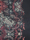 Black/Pale Celadon/Claret/Multi 100% Silk Double Border Ornate Floral Print Chiffon 53W