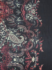 Black/Pale Celadon/Claret/Multi 100% Silk Double Border Ornate Floral Print Chiffon 53W