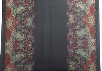 Black/Pale Celadon/Claret/Multi 100% Silk Double Border Ornate Floral Print Chiffon 53W