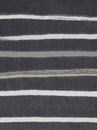 Black/White/Pale Pewter Gray 100% Silk Painterly Horizontal Stripe Print Crepe Chiffon 55W