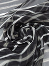 Black/White/Pale Pewter Gray 100% Silk Painterly Horizontal Stripe Print Crepe Chiffon 55W