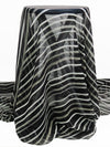 Black/White/Pale Pewter Gray 100% Silk Painterly Horizontal Stripe Print Crepe Chiffon 55W