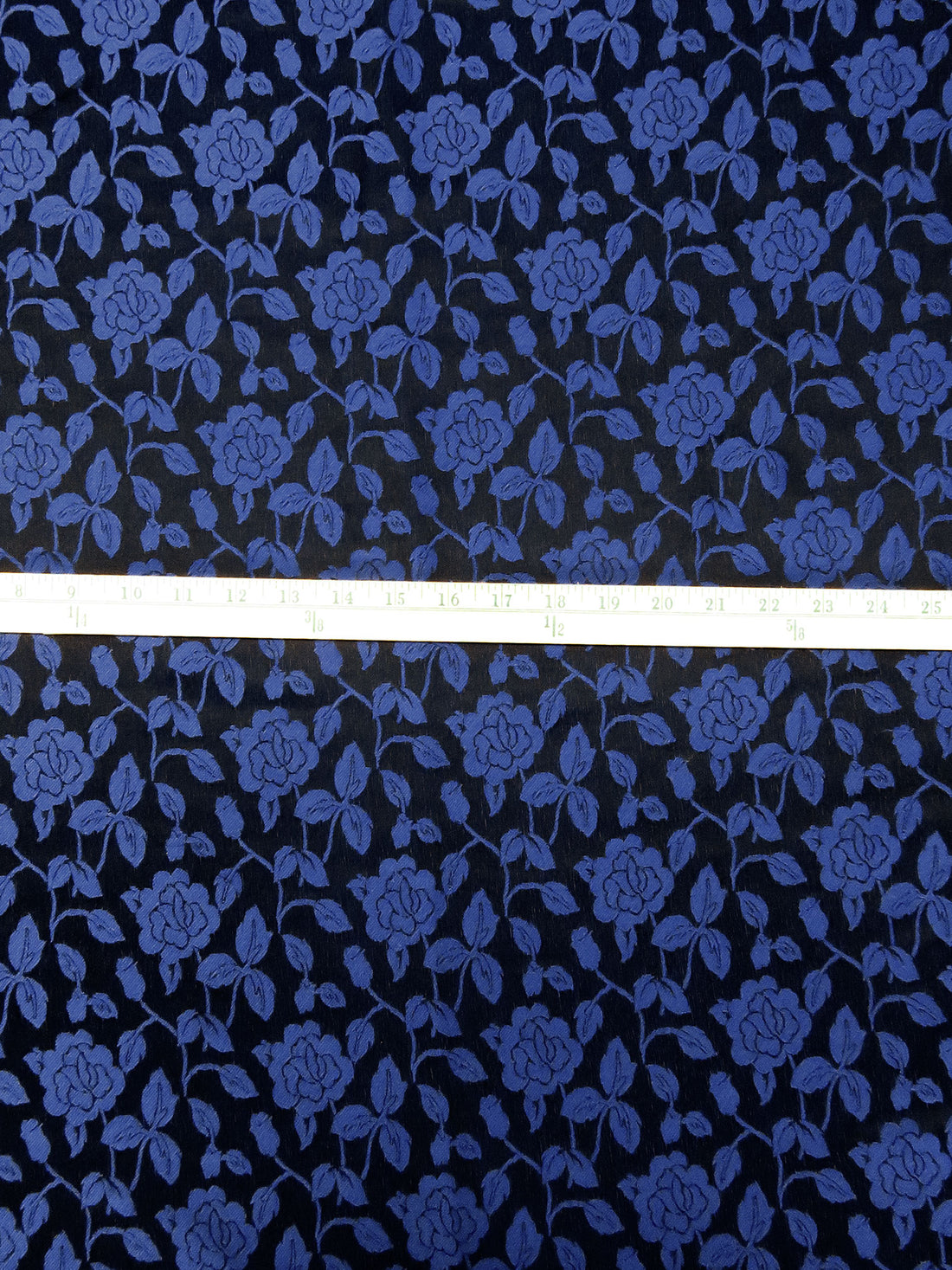 Cobalt Blue/Black Polyester/Wool Floral Weave Jacquard - NY Designer - 56W
