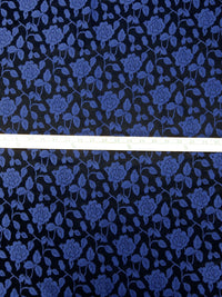 Cobalt Blue/Black Polyester/Wool Floral Weave Jacquard - NY Designer - 56W