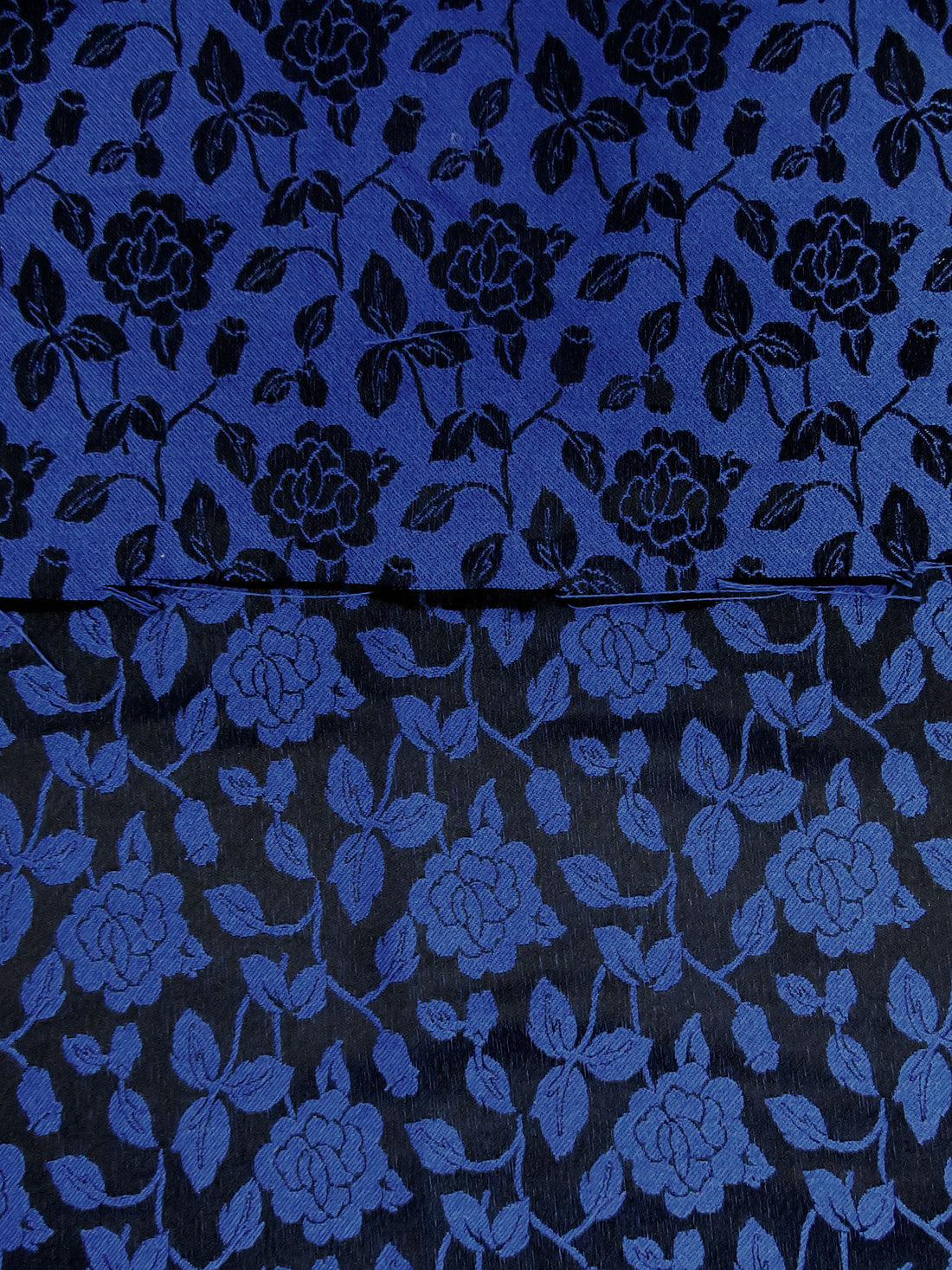 Cobalt Blue/Black Polyester/Wool Floral Weave Jacquard - NY Designer - 56W