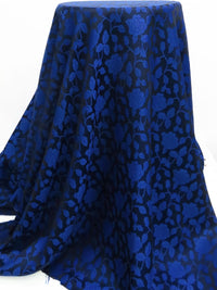 Cobalt Blue/Black Polyester/Wool Floral Weave Jacquard - NY Designer - 56W