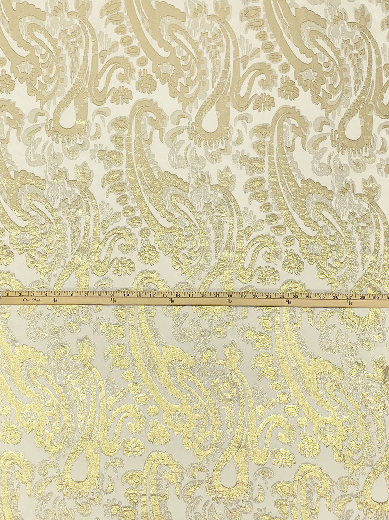 Gold/Off-White Silk/Metallic Paisley Design Chiffon 44W