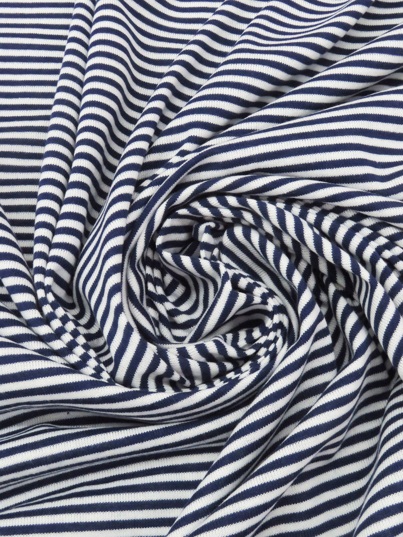 Dark Sapphire/White Cotton/Polyester Horizontal Stripe Weave Jersey Knit 60W