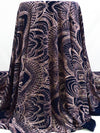 Midnight Blue/Rose Gold Acetate/Lycra Off-Set Mirrored Glitter Ornate Design Slinky Knit - NY Designer - 58W