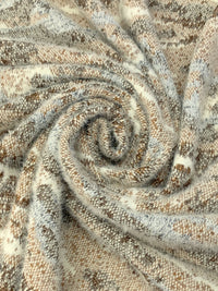 Chocolate/Antique Off-White/Bright Platinum Polyester/Lycra Abstract Design Brushed Furry Sweater Knit - NY Designer - 62W