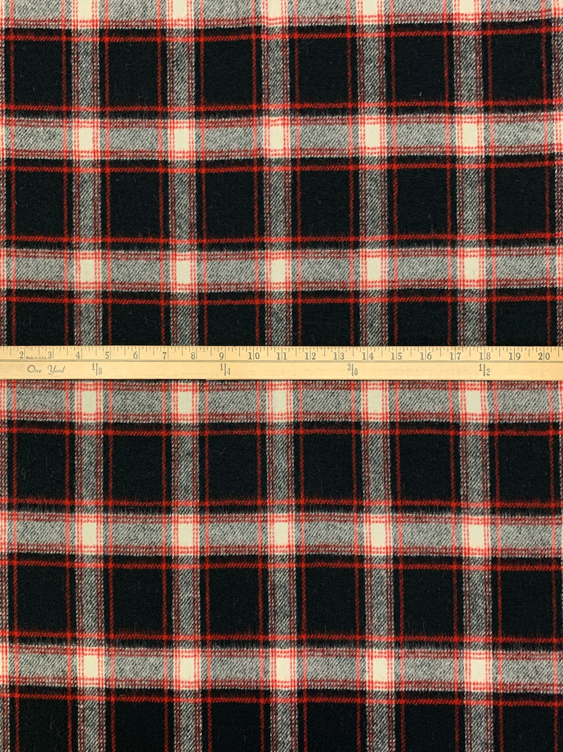 Black/Scarlet/Pale Ivory 100% Wool Plaid Coating - NY Designer - 58W