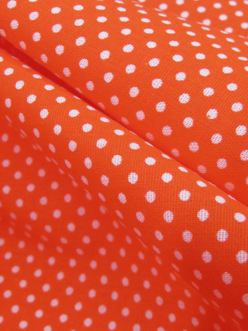 International Orange/White Cotton/Polyester Mini Polka Dot Print Poplin Shirting 57W