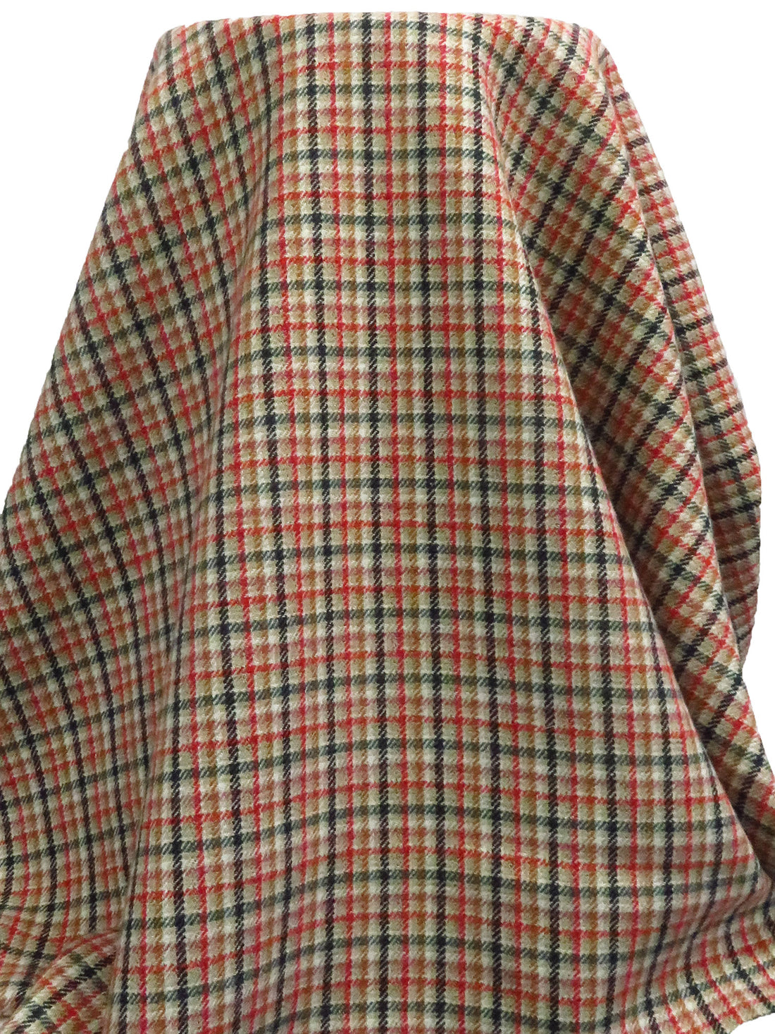 Vermilion/Black/Deep Jungle Green/Multi Wool/Nylon Plaid Weave Double-Faced Coating 58W