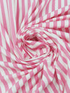 Cherry Pink/White Cotton/Lycra Vertical Stripe Print Jersey Knit 62W