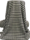 Black/Cream Wool/Nylon Houndstooth Plaid Weave Coating 56W