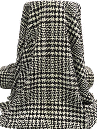Black/Cream Wool/Nylon Houndstooth Plaid Weave Coating 56W