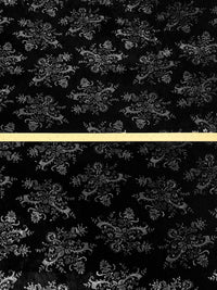 Black/Silver 100% Rayon Floral Scrolls Print Velvet - NY Designer - 47W