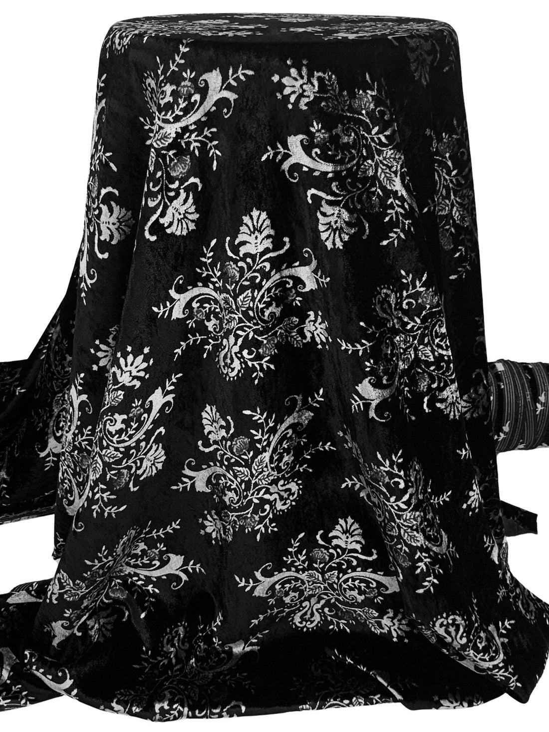 Black/Silver 100% Rayon Floral Scrolls Print Velvet - NY Designer - 47W