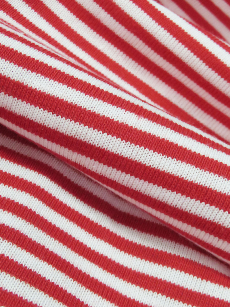 Crimson/White Cotton/Polyester Yarn-Dyed Horizontal Stripe Jersey Knit 56W