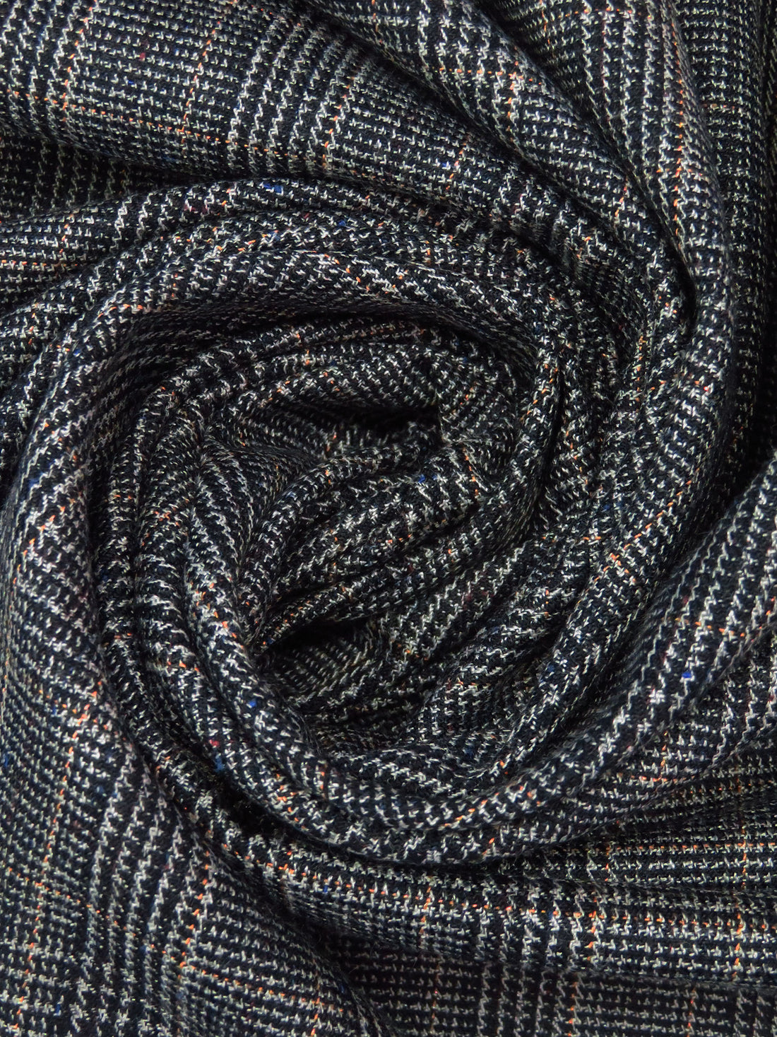 Black/Copper Rust/Dark Blue/Multi Polyester/Wool Glen Plaid Weave Suiting 60W