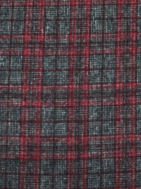 Black/White/Maroon Wool/Polyester Plaid Weave Flannel Suiting 59W