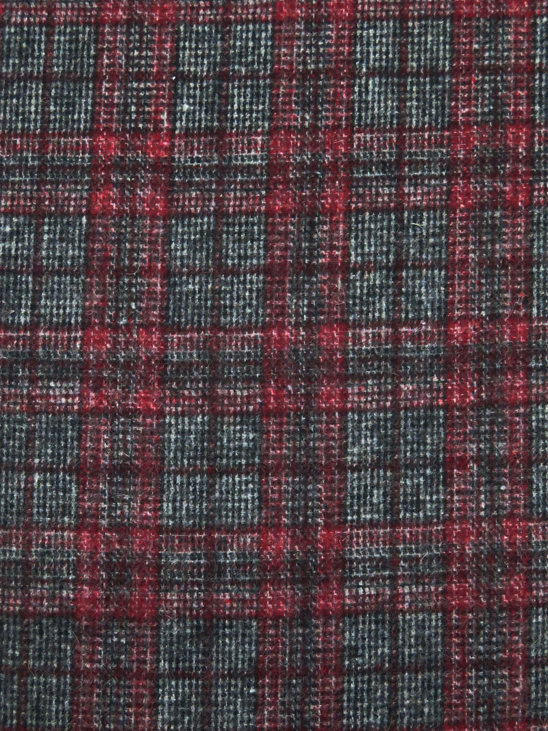 Black/White/Maroon Wool/Polyester Plaid Weave Flannel Suiting 59W