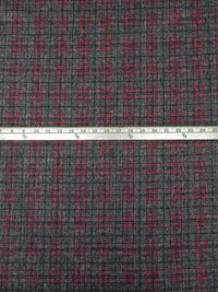 Black/White/Maroon Wool/Polyester Plaid Weave Flannel Suiting 59W
