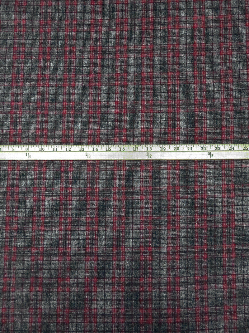 Black/White/Maroon Wool/Polyester Plaid Weave Flannel Suiting 59W