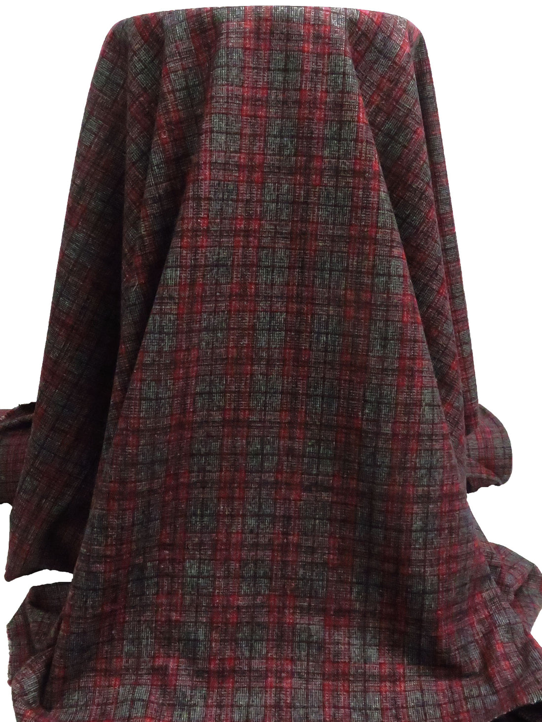 Black/White/Maroon Wool/Polyester Plaid Weave Flannel Suiting 59W