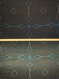 Dark Burnt Umber/Dark Lapis Blue/Coyote Brown 100% Cupro Yarn-Dyed Large Ornate Medallion Lining - Imported From Italy - 56W