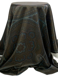 Dark Burnt Umber/Dark Lapis Blue/Coyote Brown 100% Cupro Yarn-Dyed Large Ornate Medallion Lining - Imported From Italy - 56W