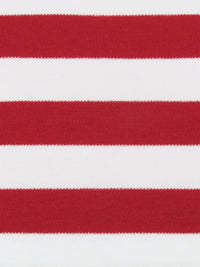 SOLD AS IS ONLY - Cherry Red/Palest Ballet Pink/White Cotton/Polyester Horizontal Stripe Interlock Knit 60W