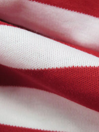 SOLD AS IS ONLY - Cherry Red/Palest Ballet Pink/White Cotton/Polyester Horizontal Stripe Interlock Knit 60W