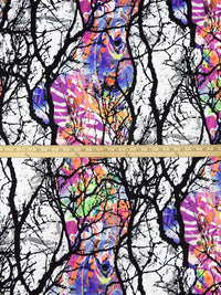 Black/Tangerine/White/Multi Nylon/Lycra Abstract Vertical Stripe Print Jersey Activewear Knit 61W