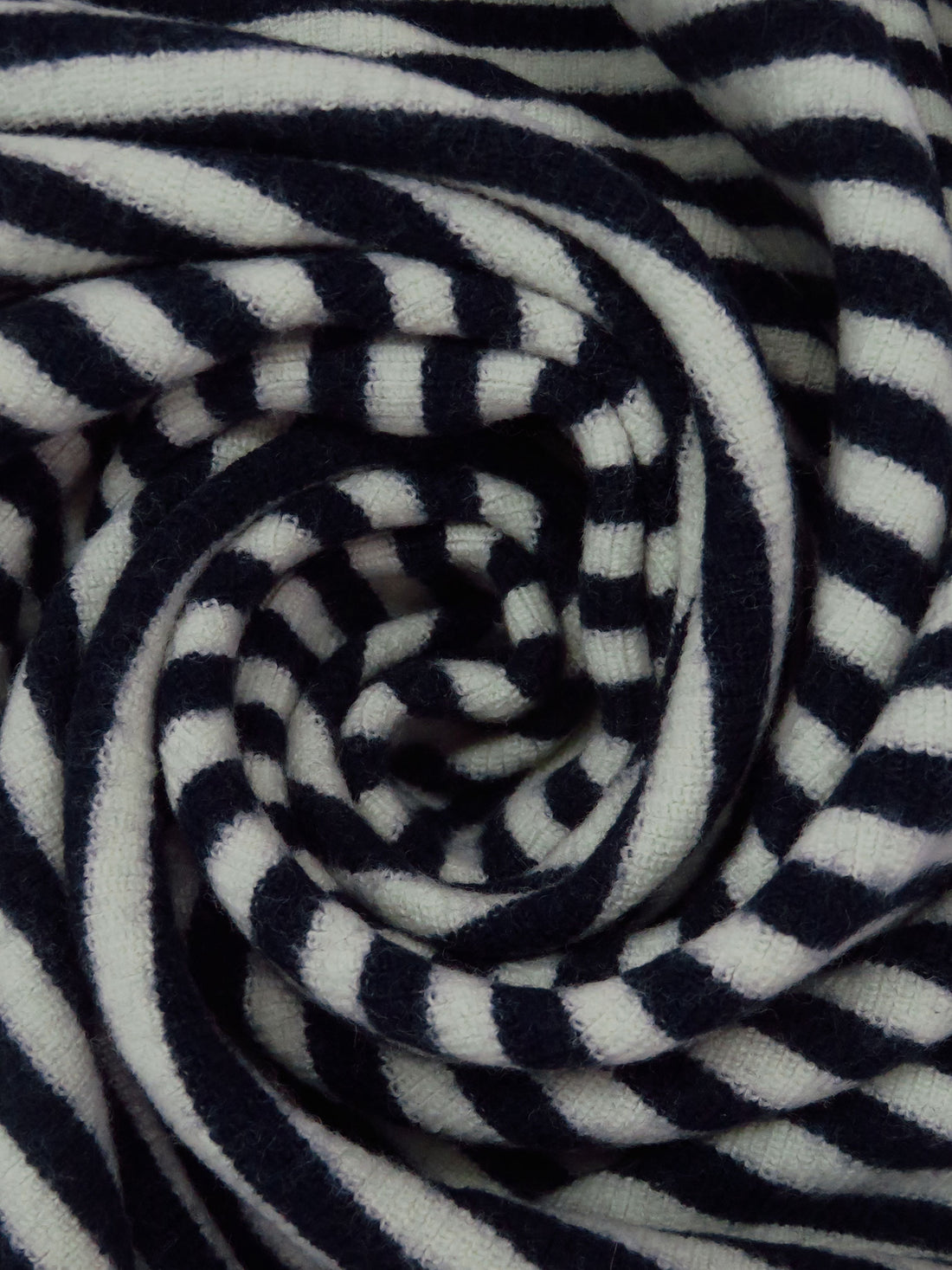 Muted Midnight Navy/Off-White 100% Wool Horizontal Stripe Weave Rib Sweater Knit - Imported From Italy - 77W