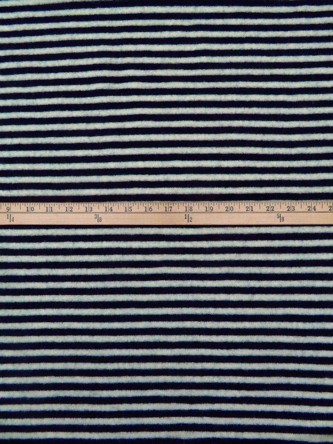 Muted Midnight Navy/Off-White 100% Wool Horizontal Stripe Weave Rib Sweater Knit - Imported From Italy - 77W