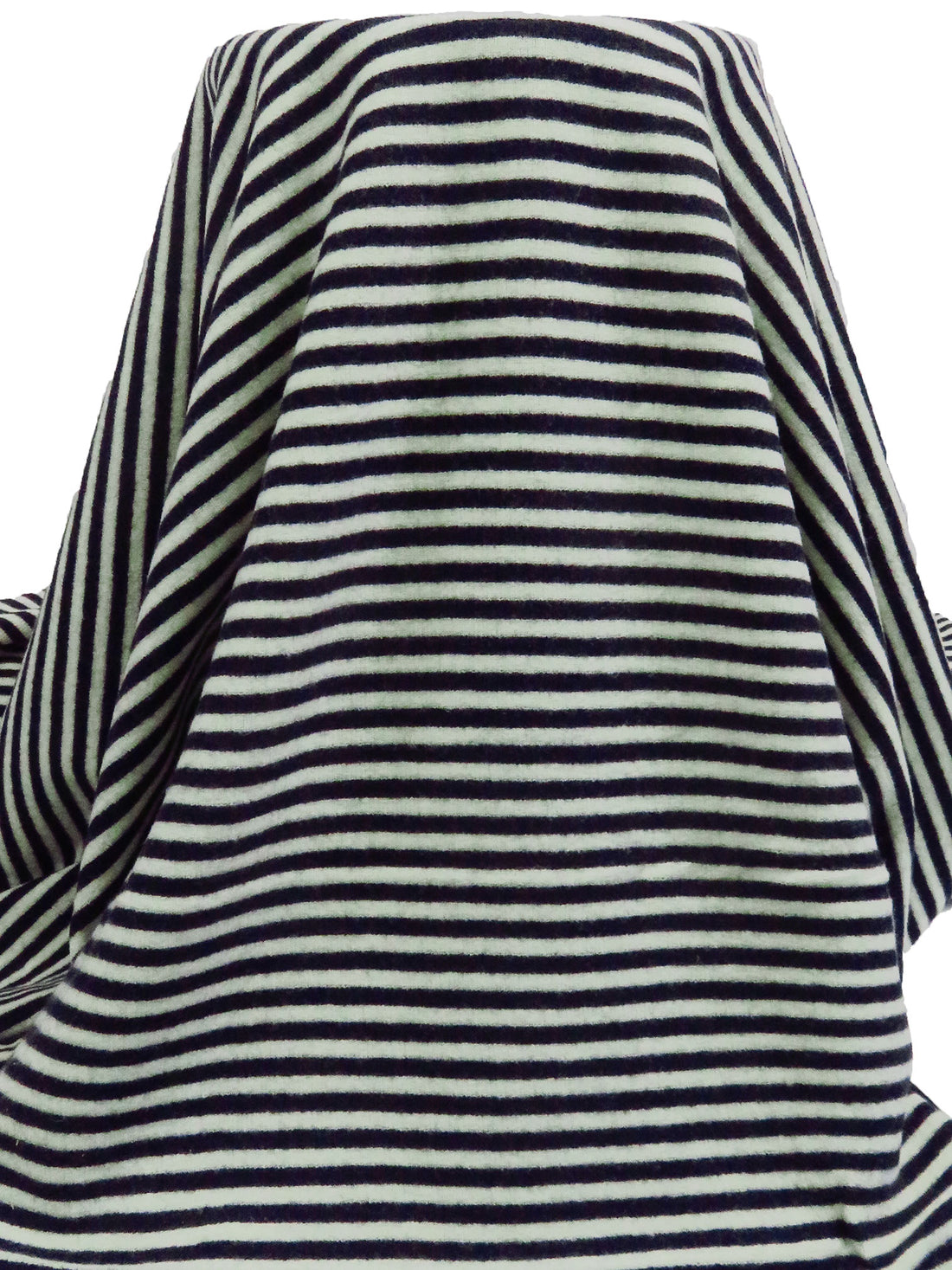 Muted Midnight Navy/Off-White 100% Wool Horizontal Stripe Weave Rib Sweater Knit - Imported From Italy - 77W