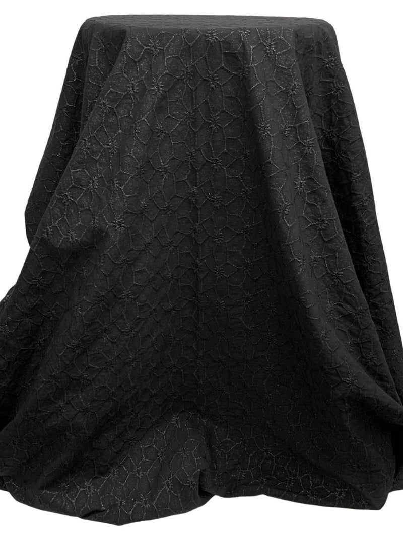 Muted Black 100% Cotton Embroidered Abstract Design With Shimmer Print Lawn - NY Designer - 53W