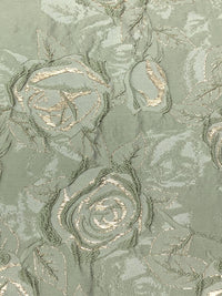 Laurel Green/Gold Polyester/Metallic Floral Jacquard Woven 56W