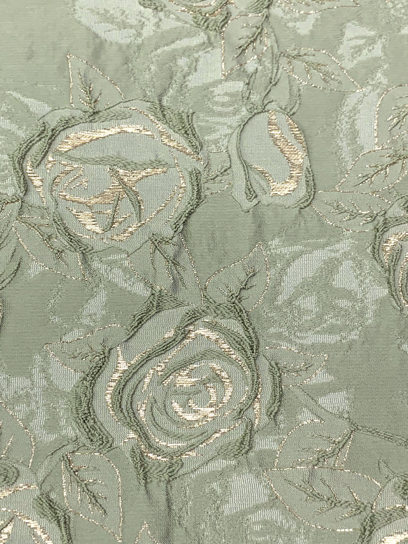 Laurel Green/Gold Polyester/Metallic Floral Jacquard Woven 56W