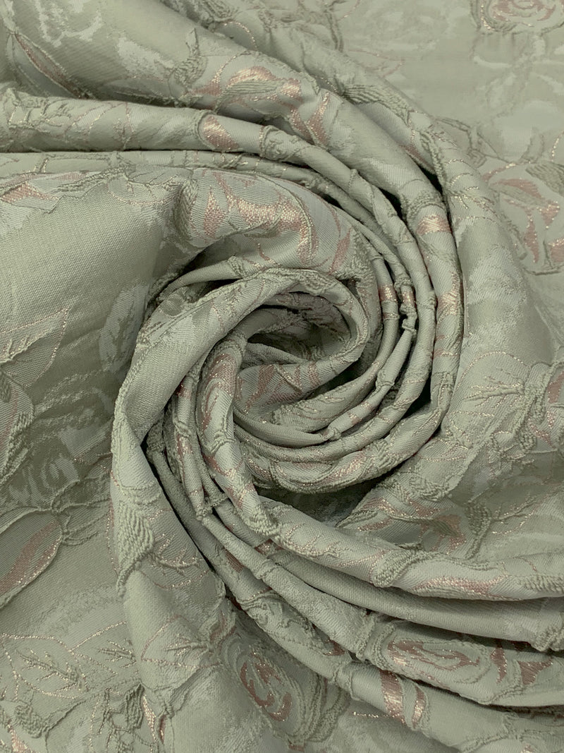 Laurel Green/Gold Polyester/Metallic Floral Jacquard Woven 56W