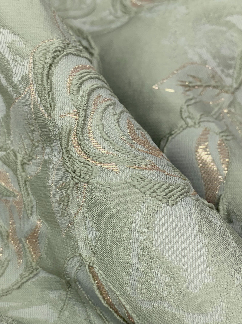 Laurel Green/Gold Polyester/Metallic Floral Jacquard Woven 56W