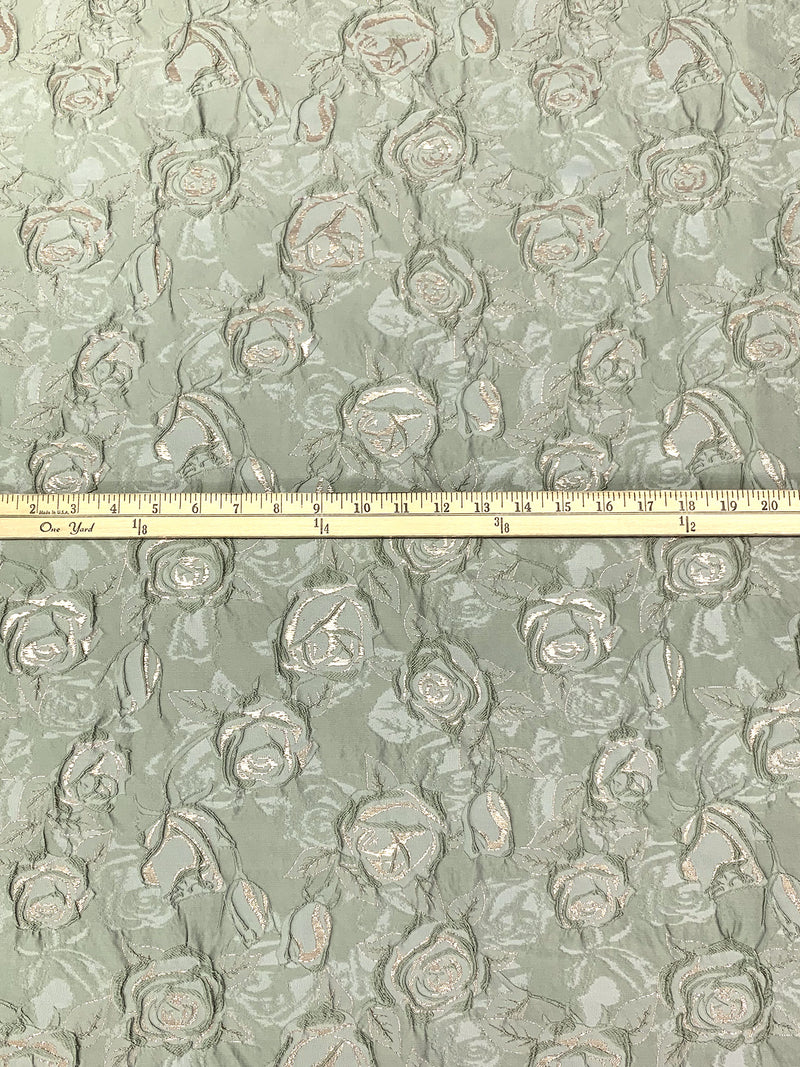 Laurel Green/Gold Polyester/Metallic Floral Jacquard Woven 56W