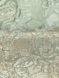 Laurel Green/Gold Polyester/Metallic Floral Jacquard Woven 56W