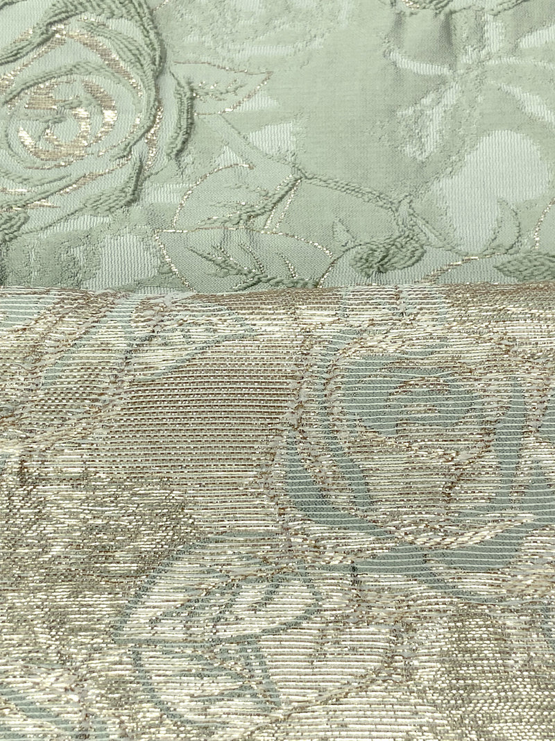 Laurel Green/Gold Polyester/Metallic Floral Jacquard Woven 56W