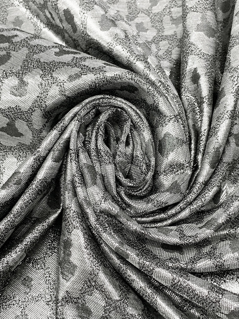 Silver/Black Polyester/Metallic Animal Jacquard Woven 61W